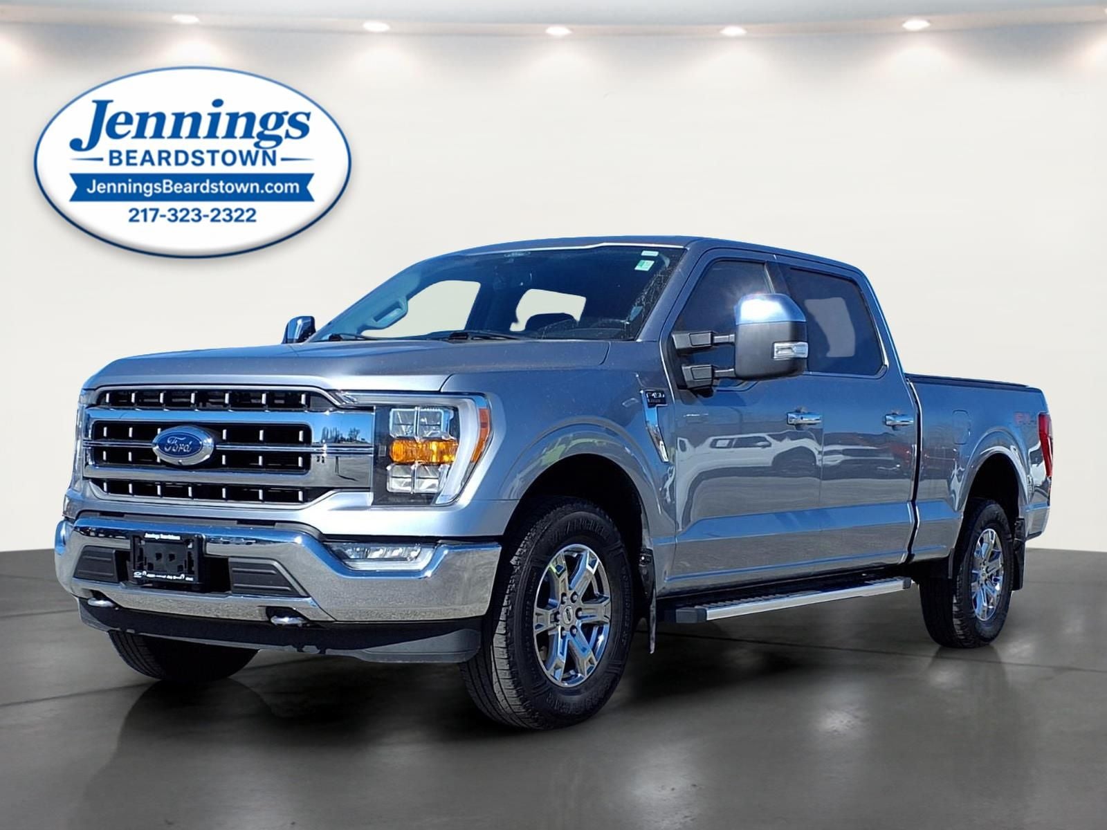 2022 Ford F-150 LARIAT in Iconic Silver — front three-quarter view