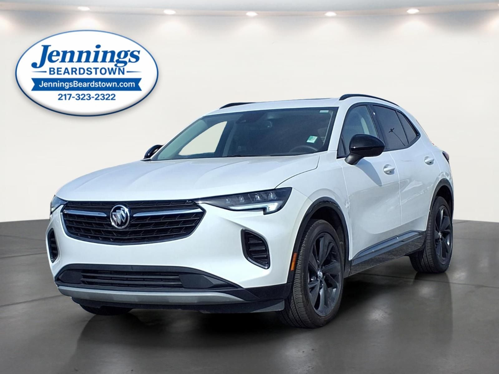 2023 Buick Envision Essence AWD in White Frost Tricoat — front three-quarter view